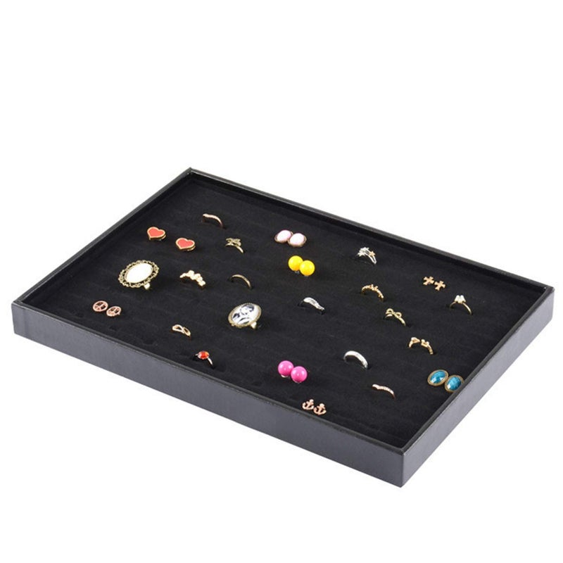 Pimuza Black Velvet Stackable 100 Slot Ring Inserts Jewelry Tray Showcase Display Organizer Holder Storage Box Case Pad Stackers for Valet Closet, Decorate Vanity Table, Cabinet, College Dorm Drawer - Image 3